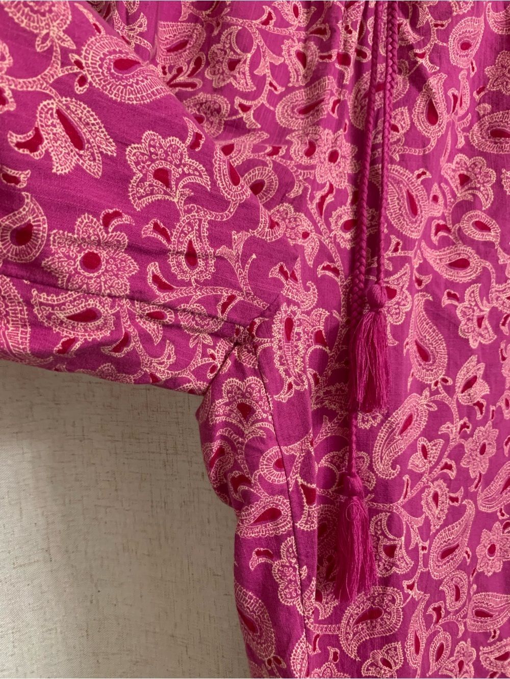 Knox Rose Cotton Blend Pink Paisley Wide-Leg Drawstring Pants Pockets Medium - Picture 4 of 6